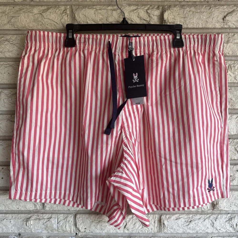 Psycho Bunny Pajama Shorts Mens XL Coral Stripe 100% Cotton Lounge MO1400013 NEW